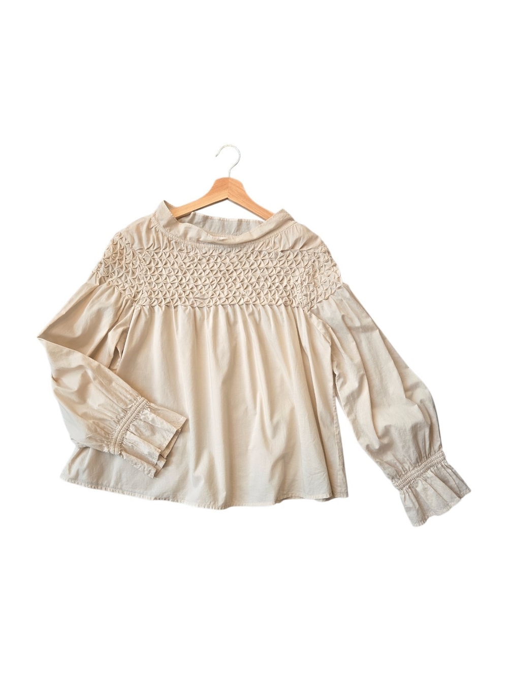Merlette Ecru Majorelle Smocked Yoke Cream Long-Sleeve Blouse Sz Small